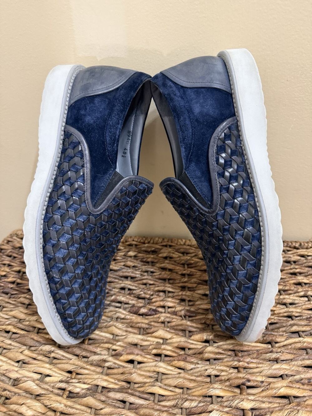 Jennifer Tattanelli Italian Men shoes Intrecciato Leather in Nabuk Blue sz 10/11